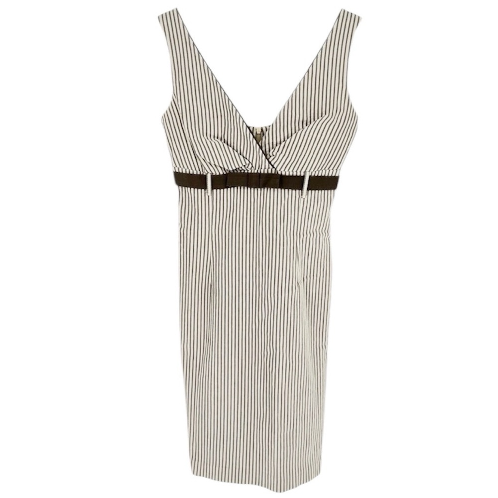 Vintage Sandro Ferrone Striped Italian Cotton V‎ Neck Dress
